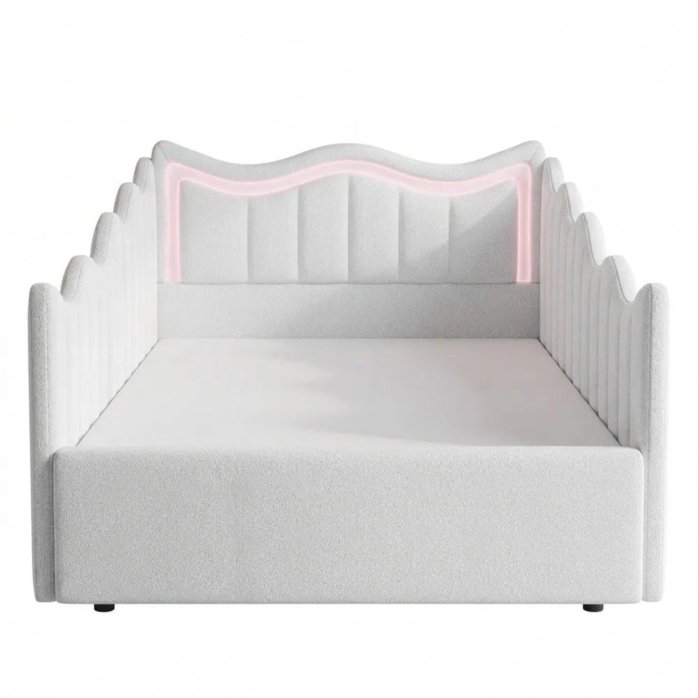 Einzelbett mit LED und Stauraum, 90x200 cm, Weiß