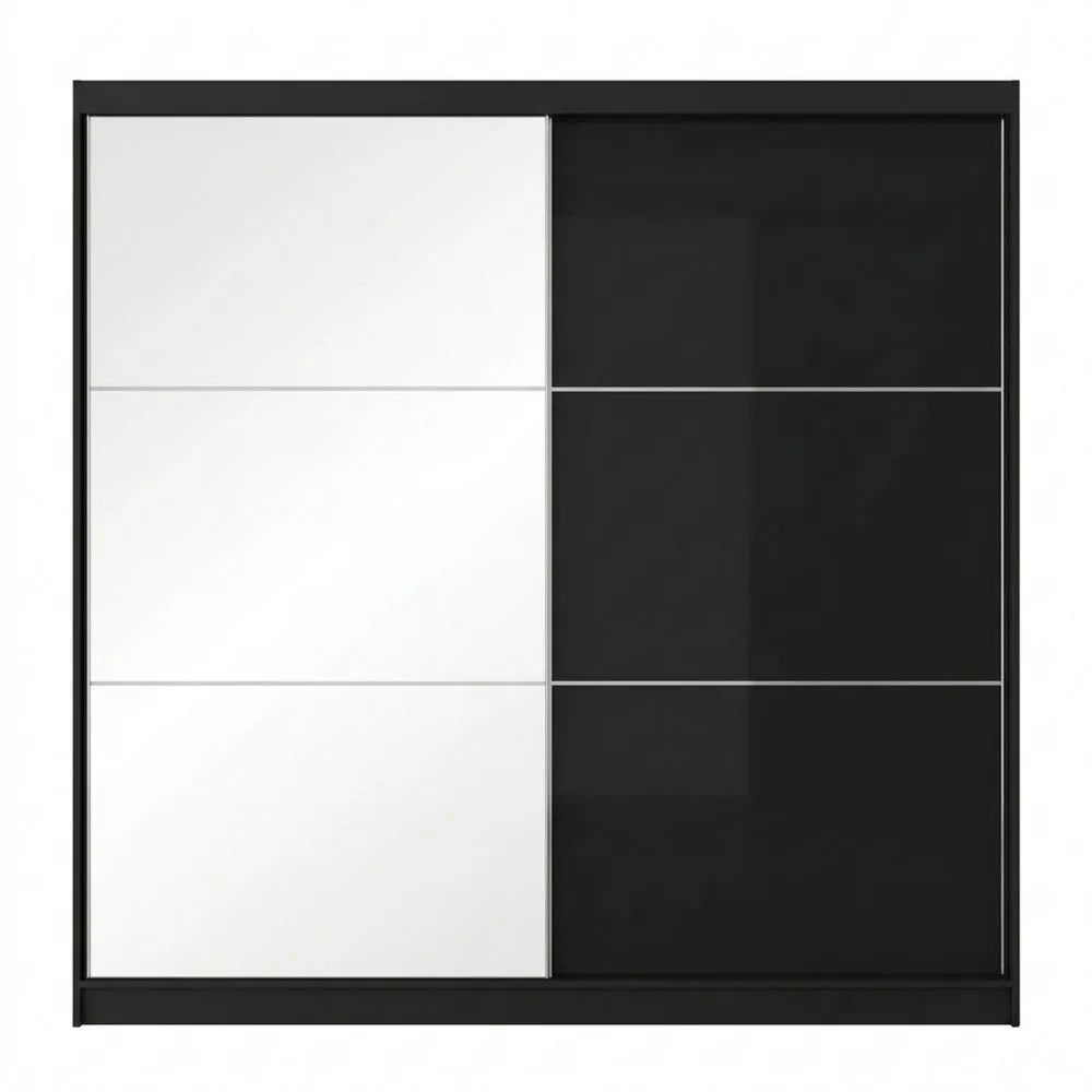 Schwebetürenschrank mit Spiegel, Mehrzweck-Organizer, 2-türig, schwarz, 200 cm