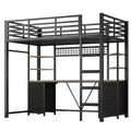 Platzsparendes Hochbett mit Schreibtisch und Stauraum, Metallleiter, Schwarz