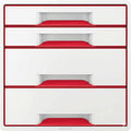 Schubladenbox mit 4 Fächern für Büro und Home Office, Weiß/Rot