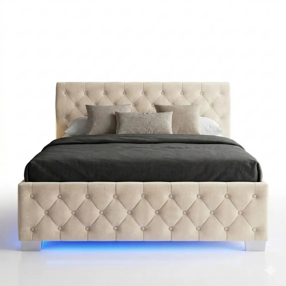 Polsterbett 140x200cm mit LED-Beleuchtung, Stauraum und Gasdruckfeder