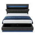 Gepolstertes Doppelbett mit Stauraum und USB-Ladefunktion, 180x200 cm, LED, Leinen, Grau