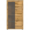 Glasvitrine für Wohnzimmer, Dekoschrank mit Stauraum, Wotan Eiche, 60x159x35 cm