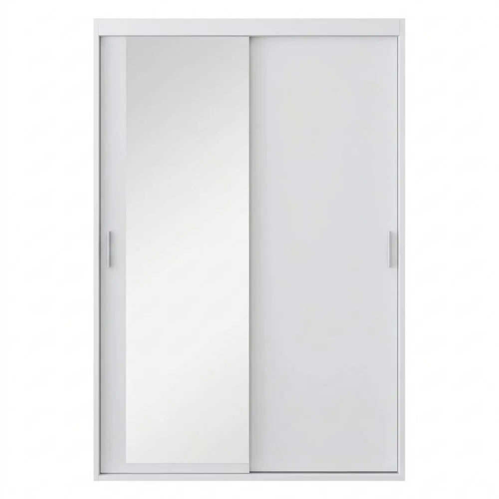 Schiebetürenschrank mit Spiegel und Einlegeböden, für Schlafzimmer und Flur, Weiß, 100 cm