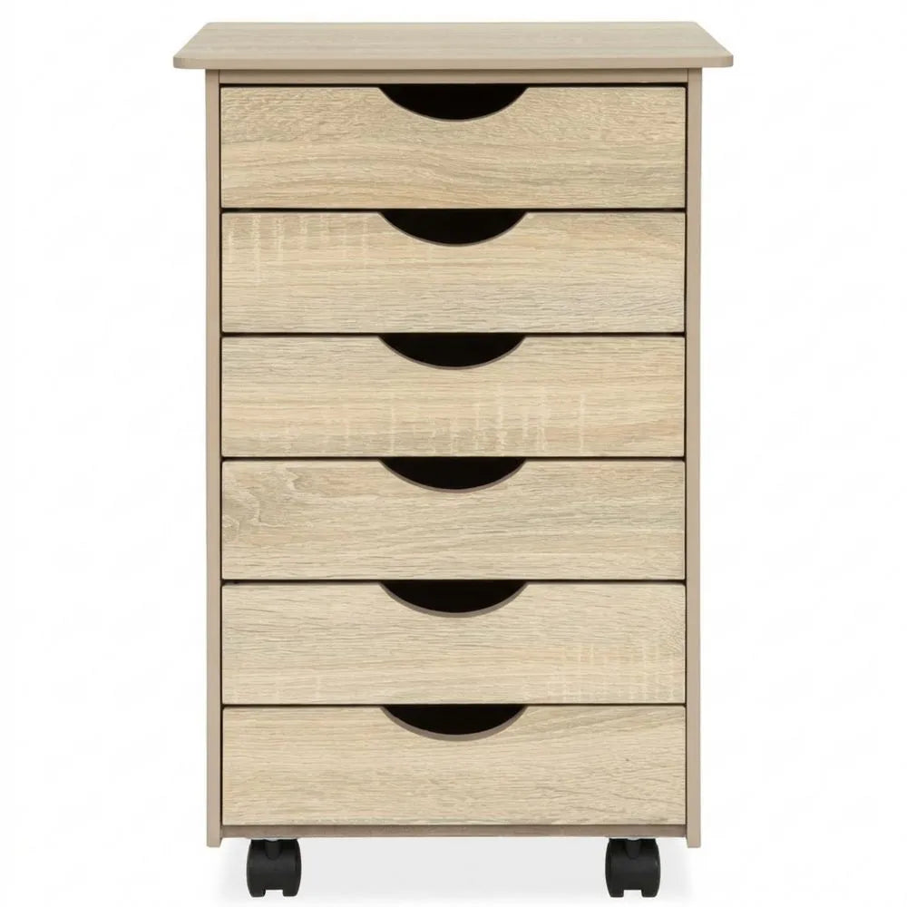 Holz Rollcontainer mit 6 Schubladen und Rollen für Büro