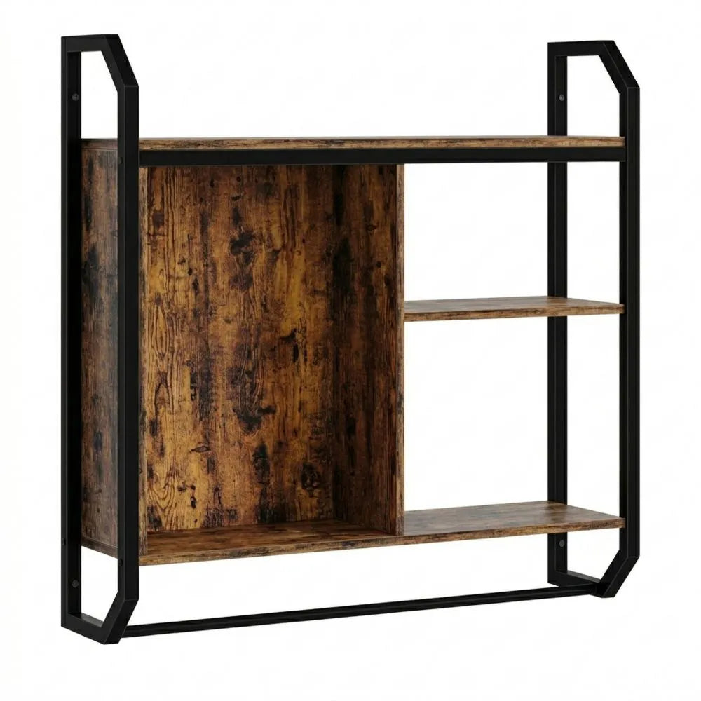 Industrielle Wandregale mit Glasböden und LED-Beleuchtung, 84cm