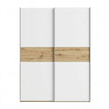 Moderner Schwebetürenschrank mit Einlegeböden und Kleiderstange, Weiß/Eiche, 120x190,5x61 cm