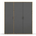 Drehtürenschrank mit Zubehör, 3-türig, Grau Metallic/Schwarz/Eiche, 140cm